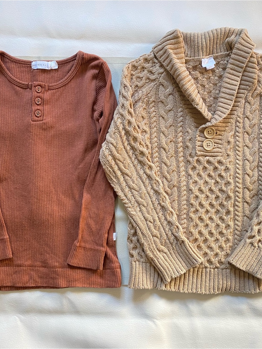 4 Jamie Kay Copper Essential Top & Cable Knit Tan Cotton Sweater